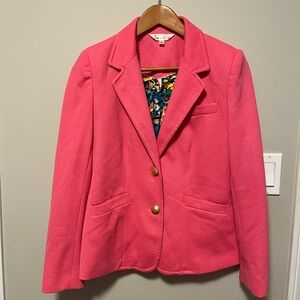 Coral-pink blazer with gold buttons and shoulder pads size 6